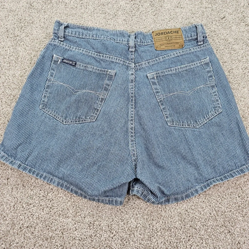Vintage Jordache Railroad Denim Shorts Blue White High Waisted Size 13/14 108640